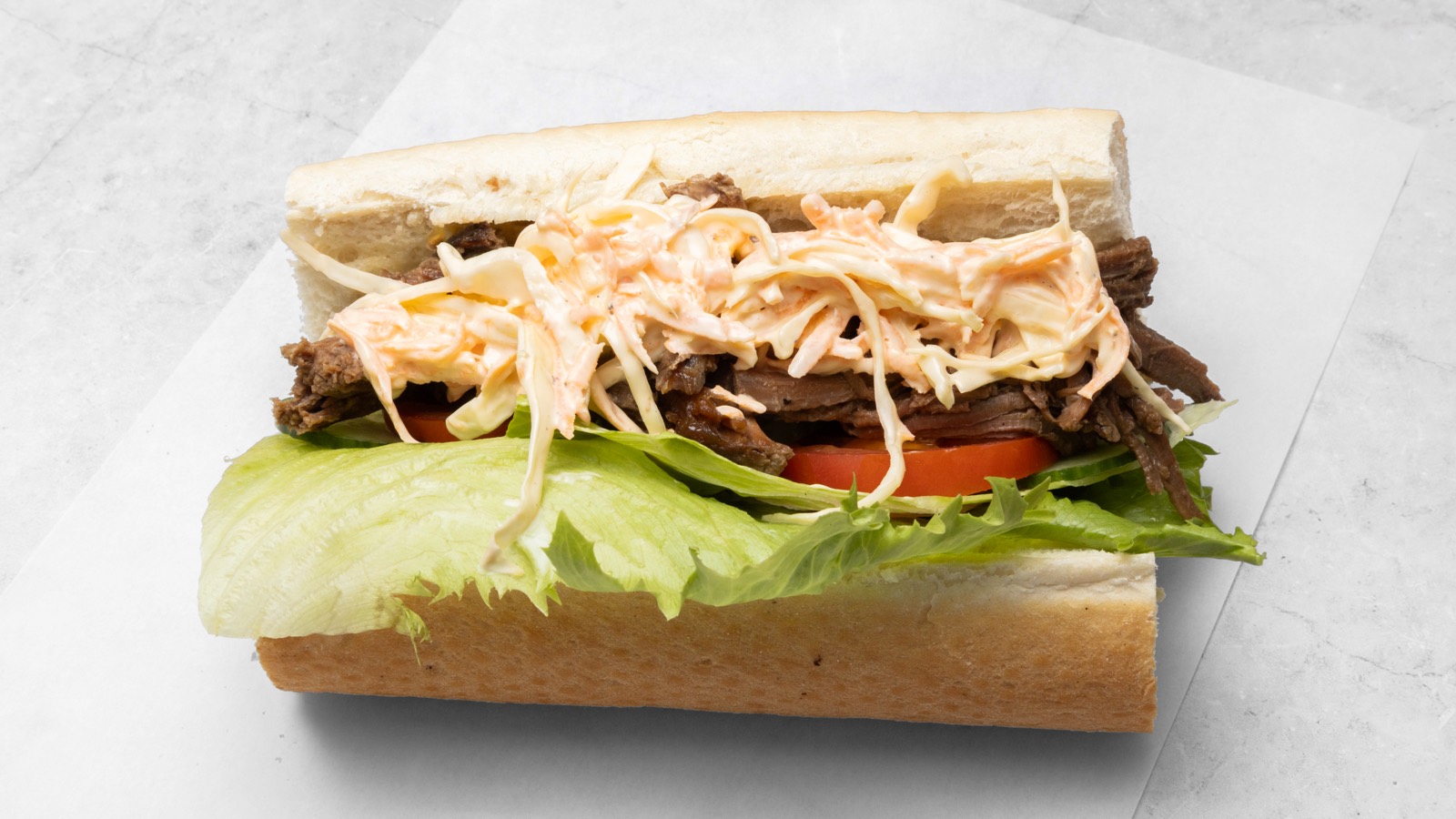 Salt beef baguette with slaw