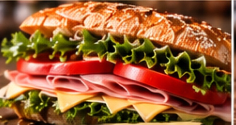 A fresh sandwich with ham, cheese, tomato and lettuce
